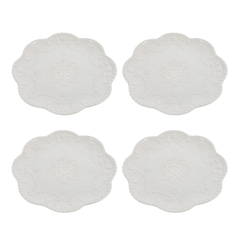 4Pcs White Ceramic Plates for Dessert Home Use Elegant Serving Set