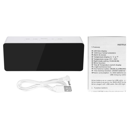 Led Mirror Clock White Multi-Function Usb Powered For Daily Use