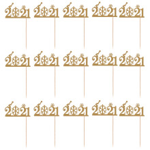 24Pcs Glitter Paper Cake Toppers 2021 New Year Cake Decorations Gold