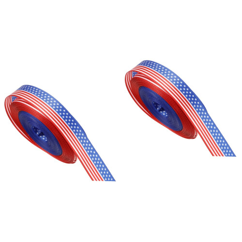 2Rolls Decorative Independence Day Fabric Ribbon for DIY Party Decor