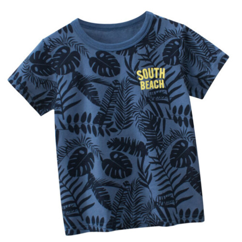 Breathable Short Sleeve Top Colorful Printed for-Blue  90cm