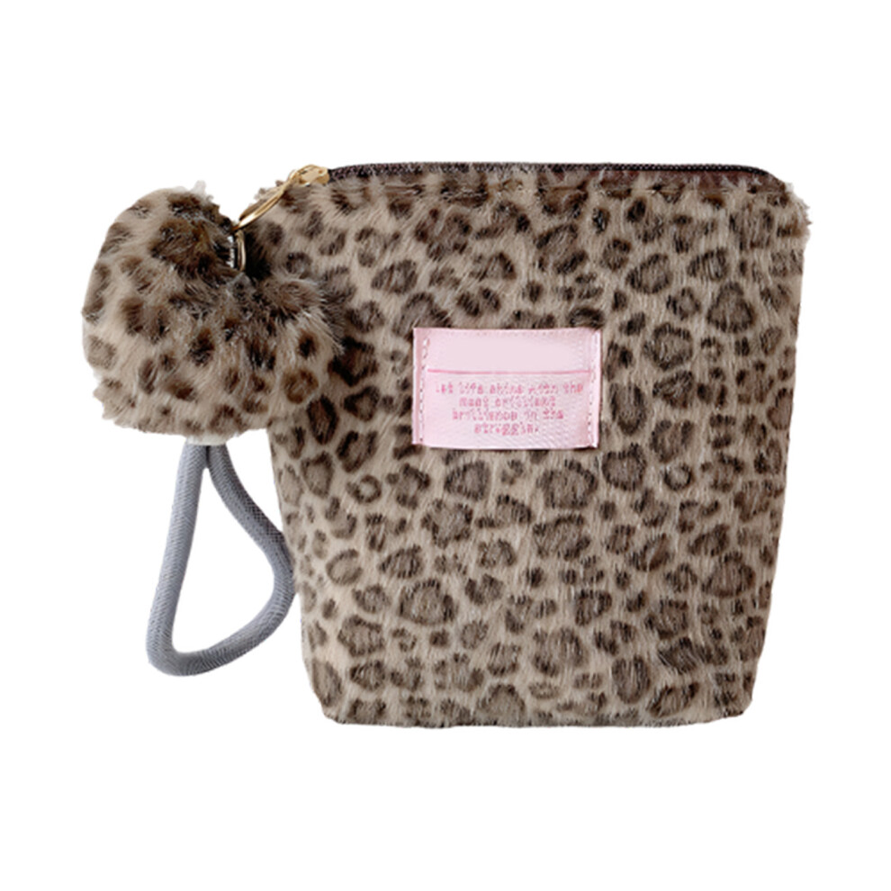 Furry Leopards Makeup Organizers Small Travel Cosmetic-brown