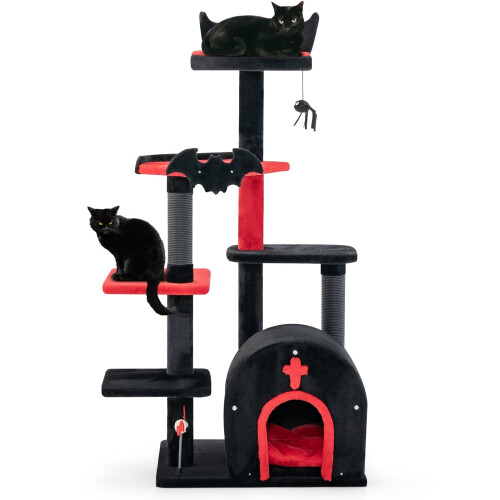 Gotischer Katzenbaum, 134 cm, Plattformen & Kratzstämme