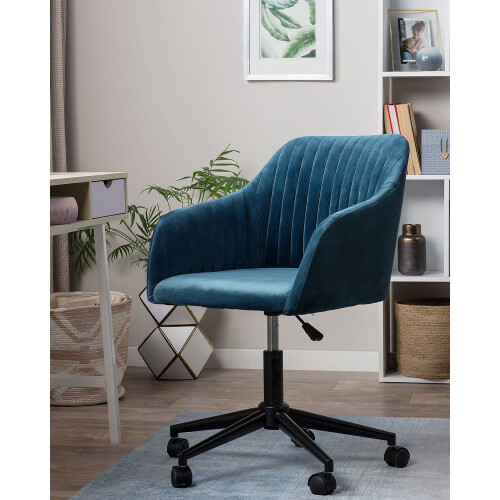 Beliani Desk Chair VENICE Velvet Navy Blue 2