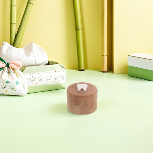 Cute Wooden Tooth Storage Case for Kids Beige Material 2