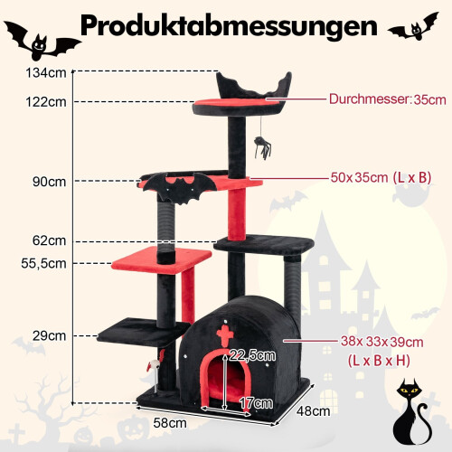 Gotischer Katzenbaum, 134 cm, Plattformen & Kratzstämme 1