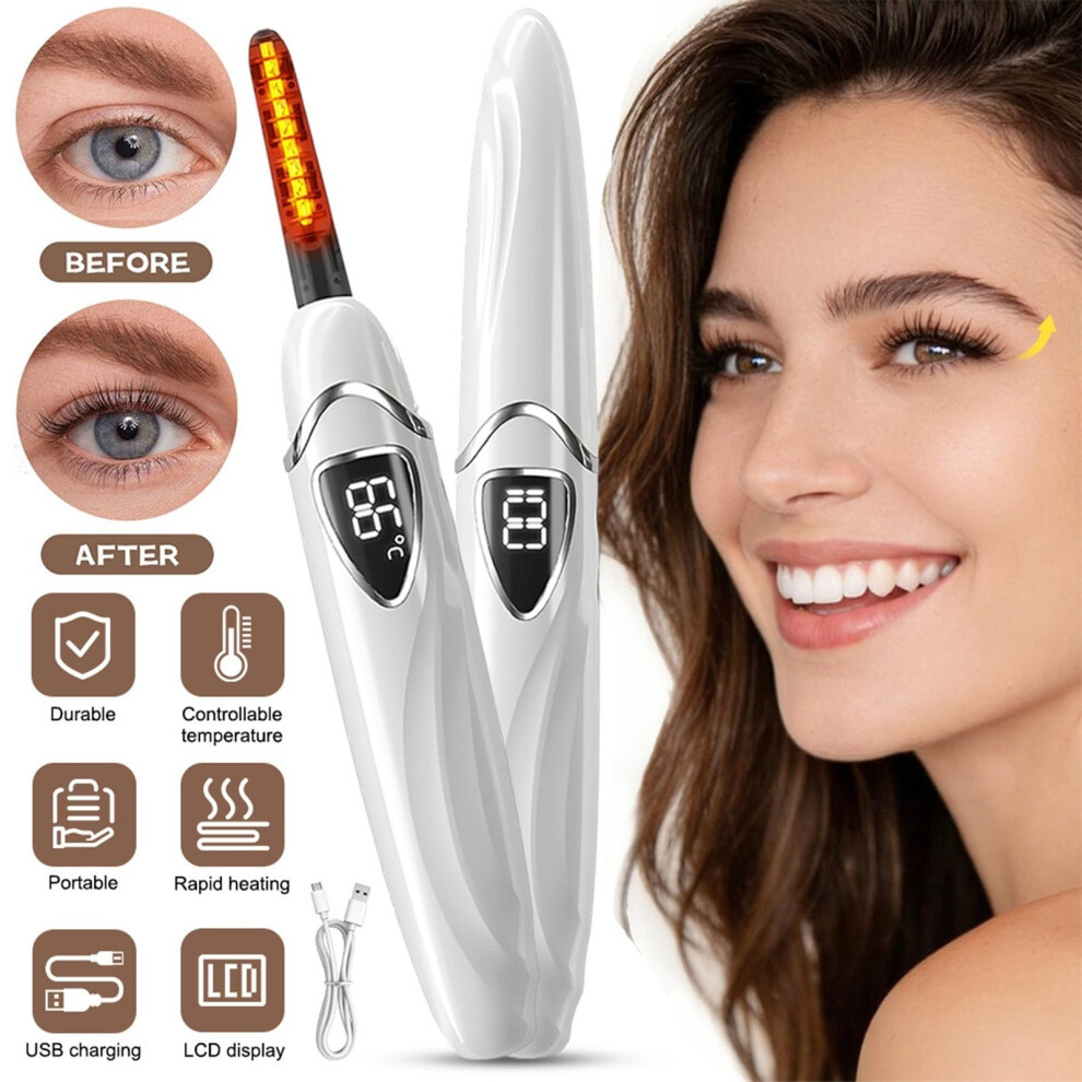 Usb White Rechargeable Electric Heated Eyelash Curler Long Lasting Makeup Tool