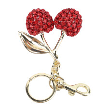 Kirschfarbener Schlüsselanhänger, Rhinestone-Anhänger aus Legierung, glitzernd