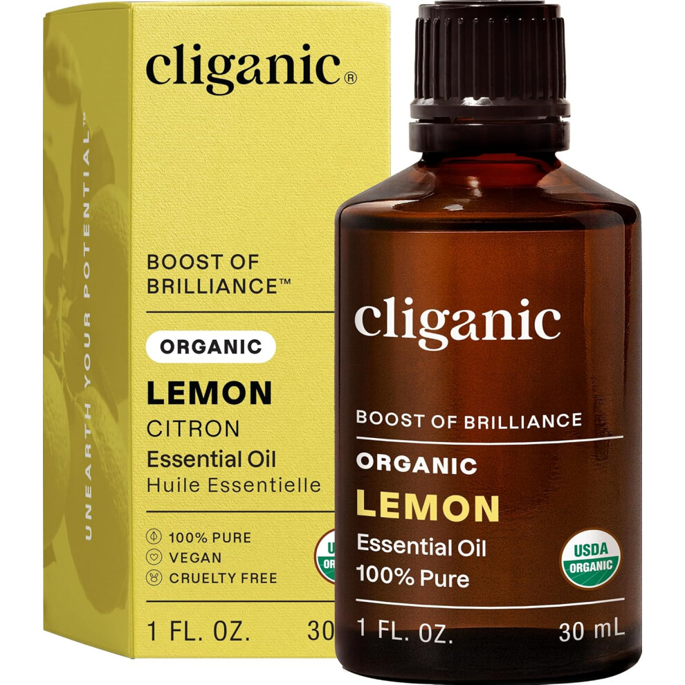 Cliganic Usda Organic Lemon Essential Oil (1Oz) - 100% Pure & Natural | Undiluted, For Aromatherapy, Household Cleaning | Non-Gmo Verified (Lemon )