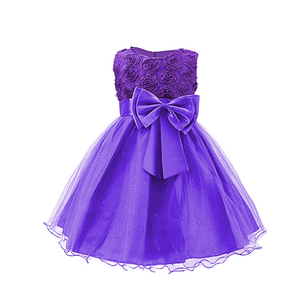 Photos - Fancy Dress  European and American hot style girls princess dress mesh dress sleeveless bow dress rose red Red,Purple(Purple, 100)