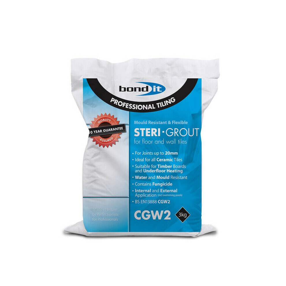 3Kg Steri-Grout Mould Resistant Flexible Floor & Wall Tile Grout - Grey 5061022239088