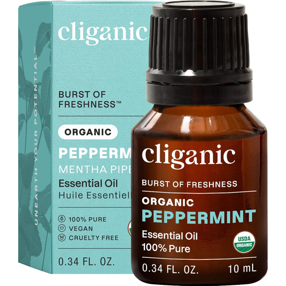 Cliganic Organic Peppermint Essential Oil, 100% Pure Natural Undiluted, For Aromatherapy | Non-Gmo Verified (Peppermint)