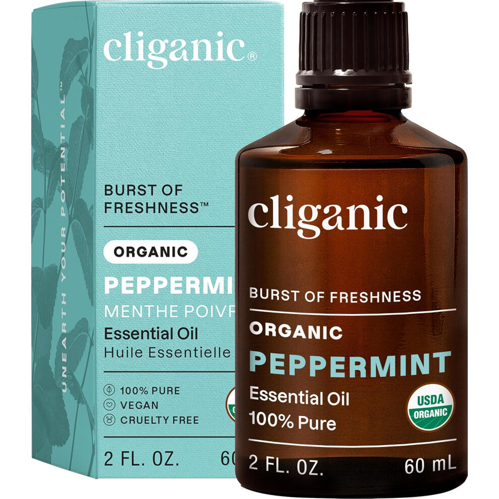 Cliganic Organic Peppermint Essential Oil - 100% Pure Natural For Aromatherapy Diffuser | Non-Gmo Verified (Peppermint)