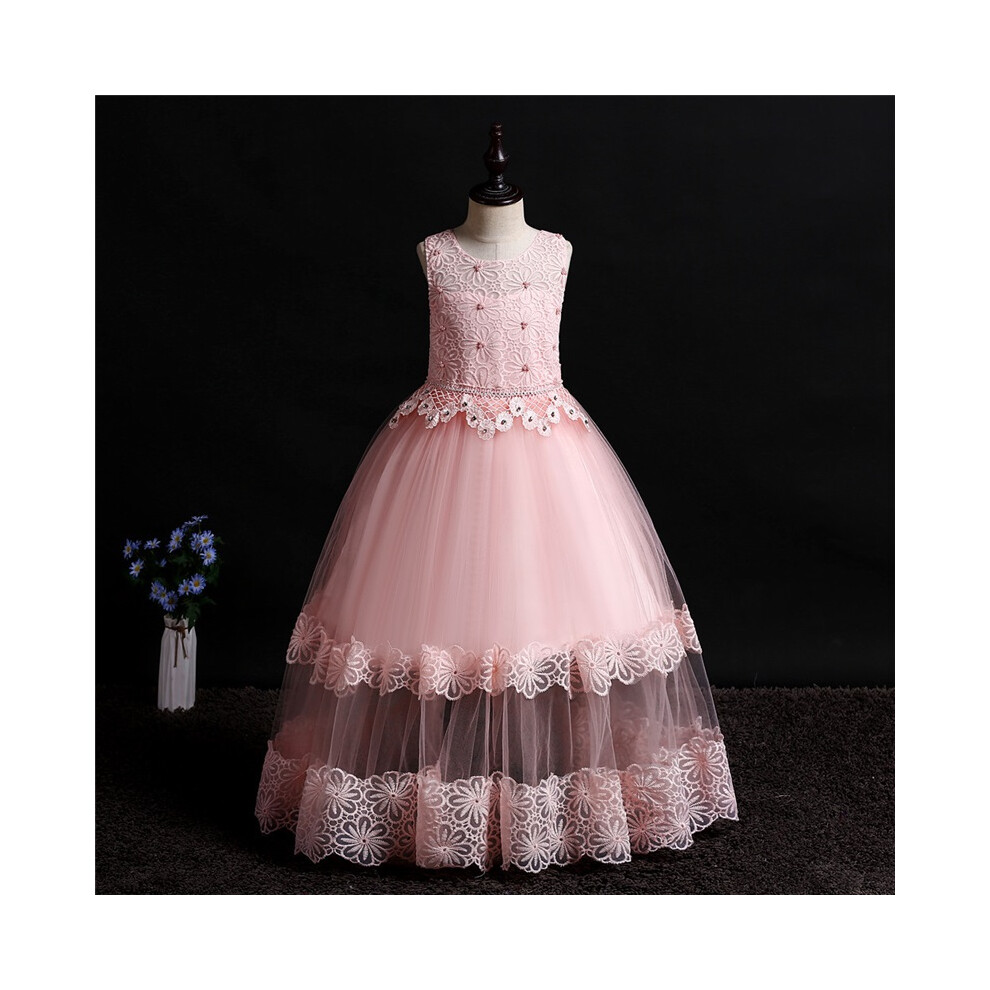 Photos - Fancy Dress  New style girl's special princess dress hand-beaded tutu skirt middle-aged and older children's Children's Day(Pink, 170cm)