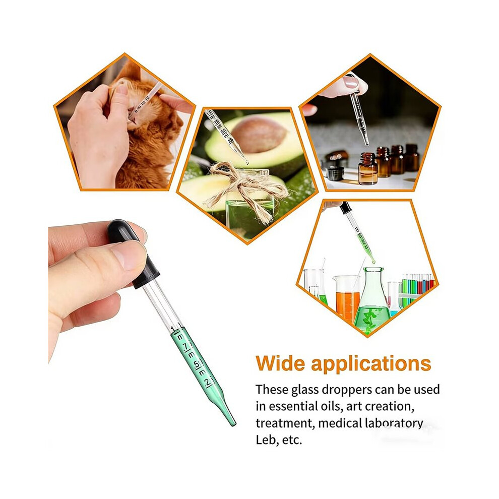 Black Eye Dropper For Essential Oils, 1 Ml Calibrated Glass Pipettes With Rubber Bulb For Accurate Liquid Dosing 20 Pcs