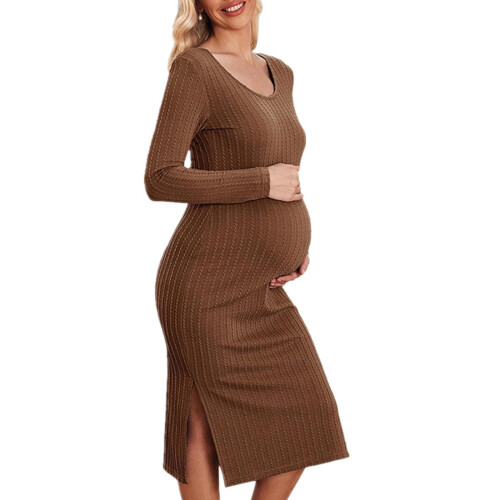 Wrinkle Free Polyester Pregnancy Gown Draping-brown XL