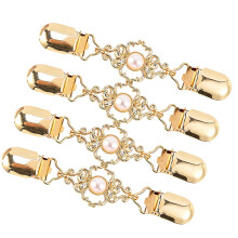 Pack of 4 Women Fashion Pearls Accented Fasteners Shawl-Gold