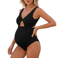 Pregnancy High Waist Conjoined Swimsuit Beachwear For-Black M