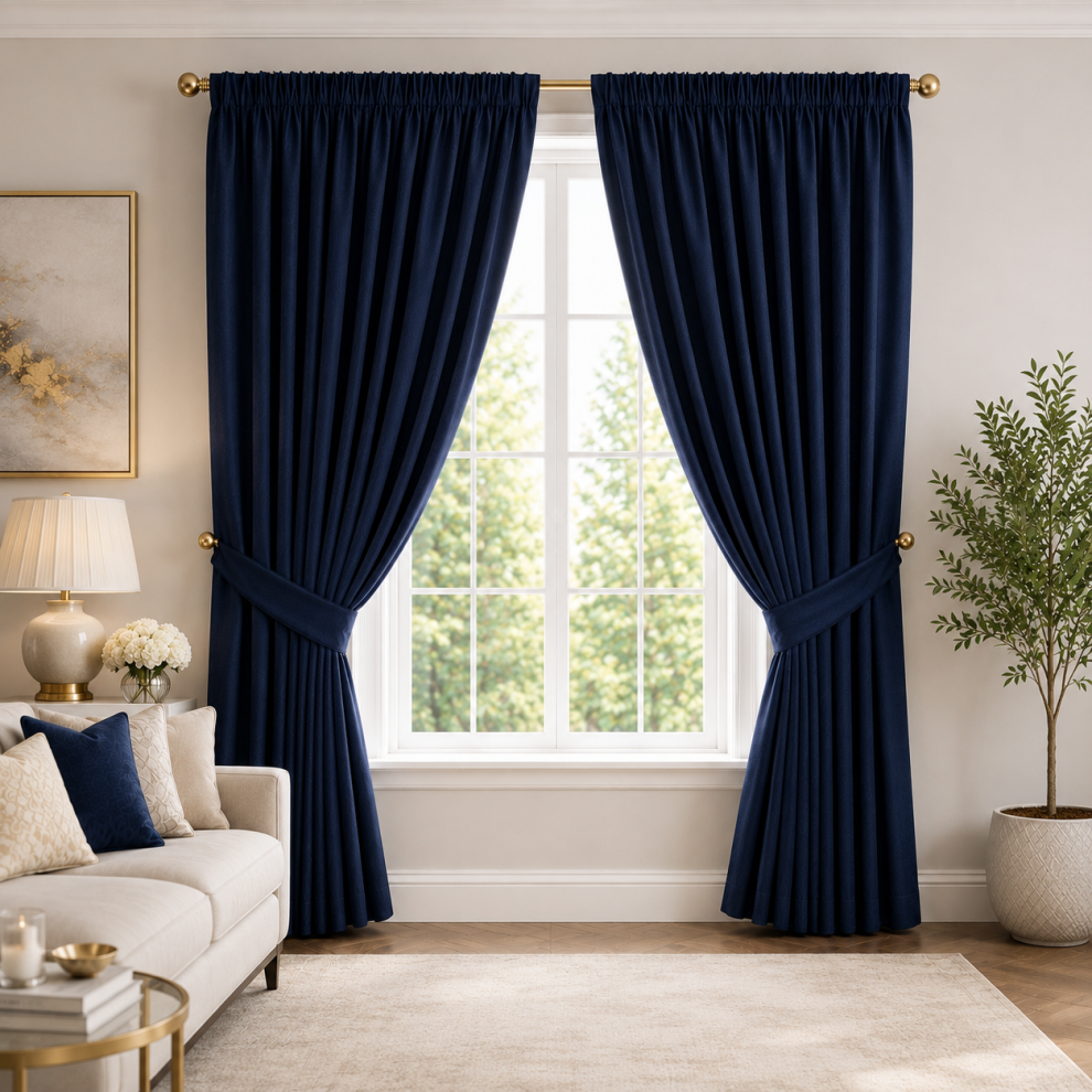 Imperial Rooms (Navy 90" X 72") Pencil Pleat Blackout Curtains Bedroom Living Room Blue