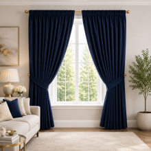 (Navy Blue, 46" x 54") Pencil Pleat Blackout Curtains Bedroom Living Room