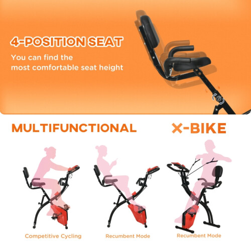 2-in-1 Folding Exercise Bike 8Lv Mag Red 2