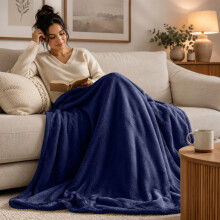 (2X Double/ Medium, Navy Blue) Budget Friendly Luxury 310GSM Faux Fur Fleece Blankets - Ultra Soft Warm Plush Throws for All Season Use | Pack of 2