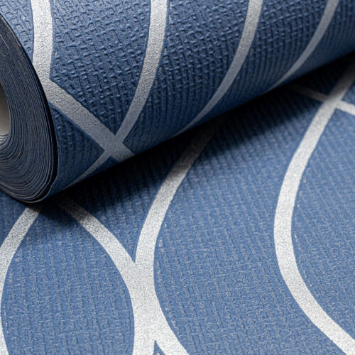 Blue Silver Geometric Non-Woven Vinyl Textured Wallpaper 42085 1