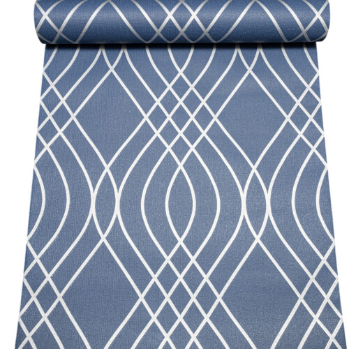 Blue Silver Geometric Non-Woven Vinyl Textured Wallpaper 42085