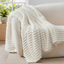 (Weiß) Kuscheldecke Flauschig Decke Klein, Weiche Flanell Decken Grau 200x230cm für Sofa, Deko Streifen Cord Fleecedecke als Sofaüberwurf