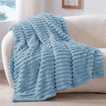 (Hellblau) Kuscheldecke Flauschig Decke Klein, Weiche Flanell Decken Grau 200x230cm für Sofa, Deko Streifen Cord Fleecedecke als Sofaüberwurf