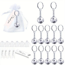 12 Pcs Mirror Disco Keychain with Drawstring Sheer Organza Bags Thank You Tags 70s Accessories Disco Party Favor