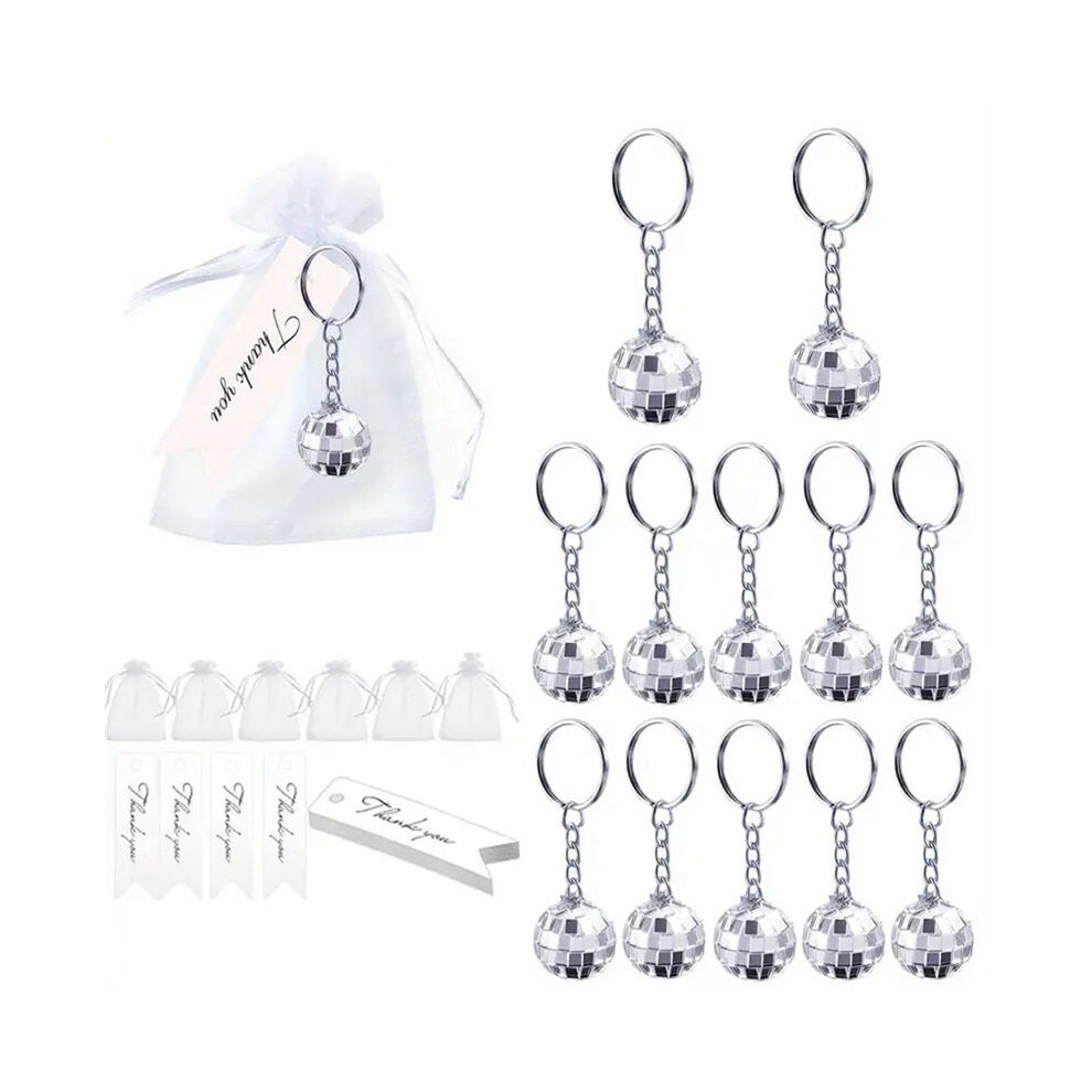 12 Pcs Mirror Disco Keychain With Drawstring Sheer Organza Bags Thank You Tags 70S Accessories Disco Party Favor 6033325066530