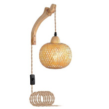 Bamboo Lantern Wall Lamp Rattan Wicker E27 Chandeliers Hand-Woven Bamboo Room Decor Lampshades Wall Light EU Plug