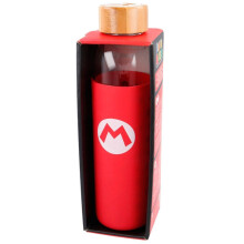 Super Mario Bros. Glasflasche mit Silikonhülle, 585 ml Fassungsvermögen