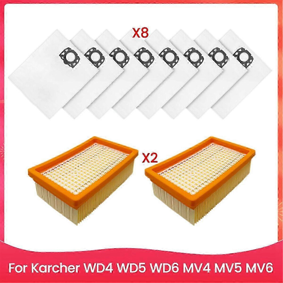 10Pcs Filter And Dust Bag For Karcher Wd4 Wd5 Wd6 Mv4 Mv5 Mv6 Vacuum Cleaner Accessories Replacementas Shown Szrh786 6900003261856