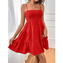 (Red, XXL) Summer Dress French Vintage Long Skirt Palace Style Dopamine Spaghetti Strap Dress for Women
