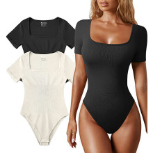 (Black, S) Sommar Yogajumpsuit för kvinnor - Ribbad sportbody med kort ärm