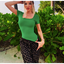 (Green, XL) Summer Women's Yoga Jumpsuit - Ribbed Short Sleeve Sports Bodysuit