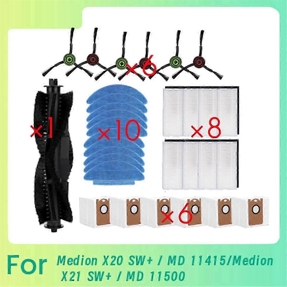 31Pcs For Medion X20 Sw+ / Md 11415/Medion X21 Sw+ / Md 11500 Sweeping Robot Main Side Brush Mop Fil Edition 11051116 6900003265137