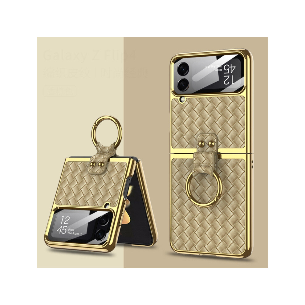 Gkk Woven Texture Electroplated Ring Phone Case Compatible Gift Samsung Galaxy Z Flip4 ().:En Gold/Golden 337224219513