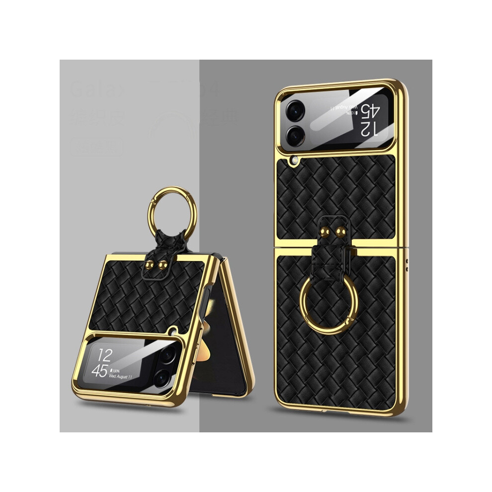Gkk Woven Texture Electroplated Ring Phone Case Compatible Gift Samsung Galaxy Z Flip4 (Black): Black 3545556337615