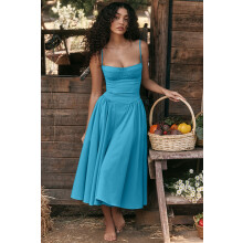 (Blue, L) Summer Dress French Vintage Long Skirt Palace Style Dopamine Spaghetti Strap Dress for Women