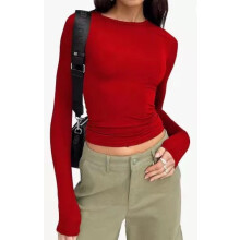 (1, S) Women's Slim Casual Short Sleeve T-Shirt, Solid Spring Autumn Streetwear Base Top