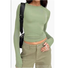 (Light Green Number 35, M) Women's Slim Casual Short Sleeve T-Shirt, Solid Spring Autumn Streetwear Base Top