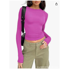 (Number 43, XXL) Women's Slim Casual Short Sleeve T-Shirt, Solid Spring Autumn Streetwear Base Top