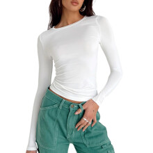 (Number 5 White, S) T-shirt da donna slim fit a maniche corte, tinta unita, ideale per lo streetwear primaverile e autunnale.