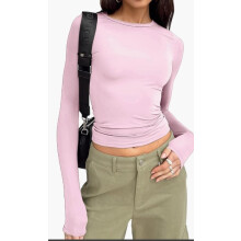 (Number 74D, L) Women's Slim Casual Short Sleeve T-Shirt, Solid Spring Autumn Streetwear Base Top