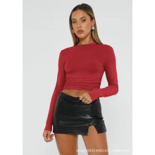 (Number 79, S) Women's Slim Casual Short Sleeve T-Shirt, Solid Spring Autumn Streetwear Base Top