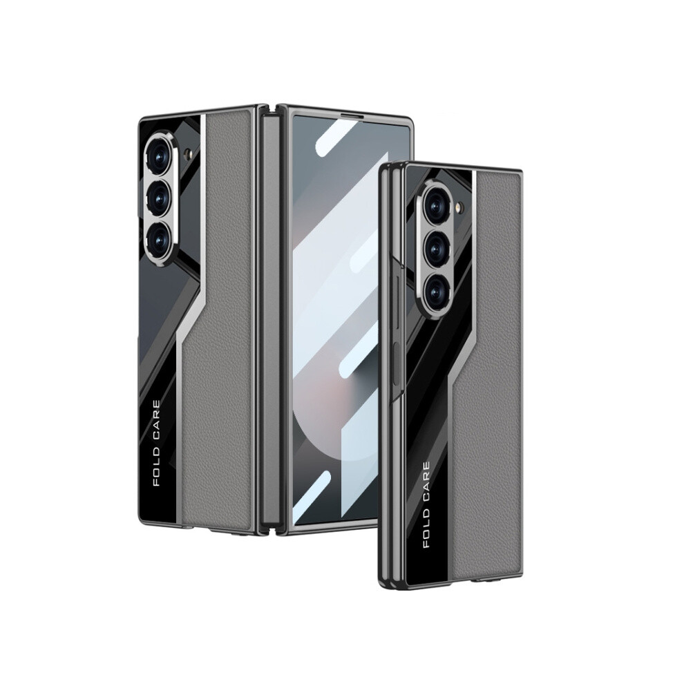 Compatible Gift Samsung Galaxy Z Fold6 Gkk Integrated Electroplated Vegan Leather Supercar Full Coverage Phone Case (Cold Mountain ):For Samsung Gray 337224219551
