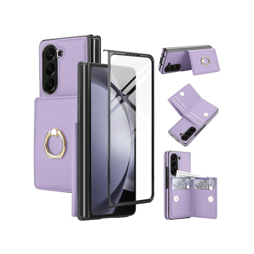 Compatible Gift Samsung Galaxy Z Fold5 5G Integrated Flip Case With Card Slot And Stand, Leather Phone Case With Ring ( Purple):For Samsung Gala Light/Purple 3588303266417